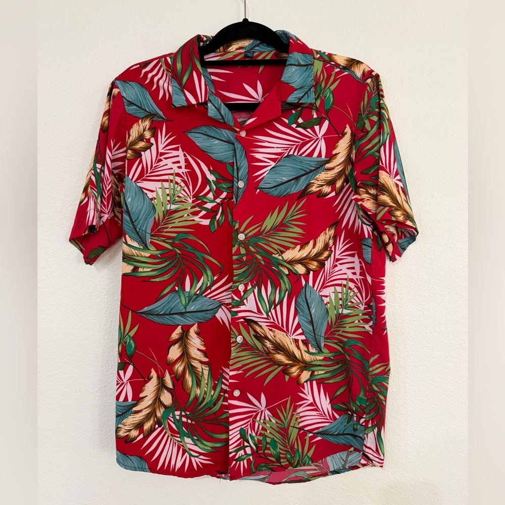 Vibrant Tropical Leaf Print Men's Shirt